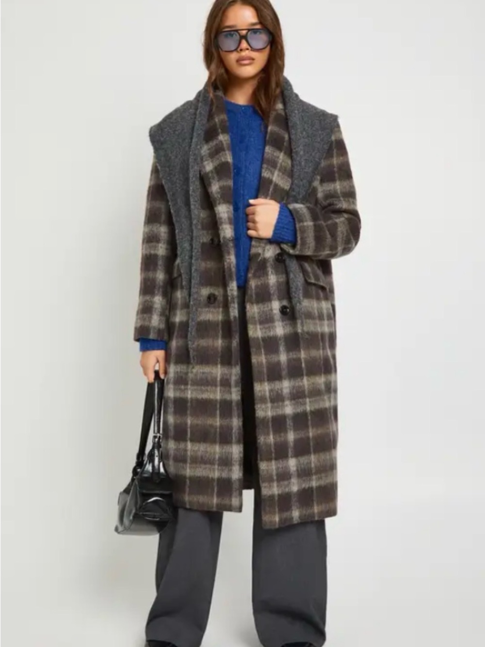 Nasty Gal Plaid Wool-Blend Double-Breasted Coat
